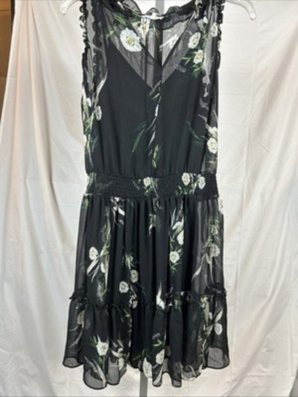 Maurices Black Floral Ruffle Dress Sleeveless Fully Lined Spring Summer Sz Med